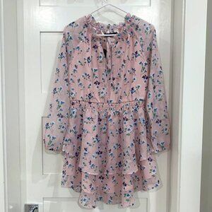 ruffled floral smocked waist tiered chiffon dress